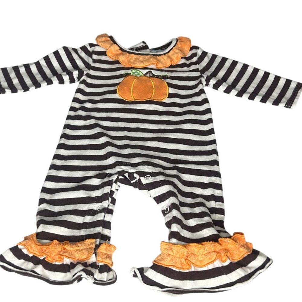 Three Sisters Pumpkin long sleeve ruffle romper size 6M